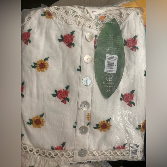 FARM Rio Embroidered Linen-Blend Midi Dress L - Picture 5 of 5